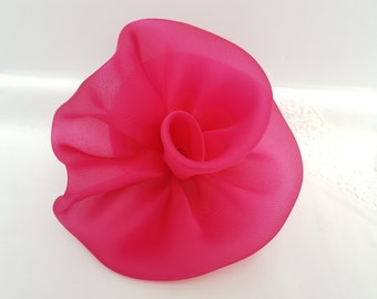 Large bright fuchsia pink silk organza Rose hair clip fascinator/pin brooch accessory for evenings, weddings, parties