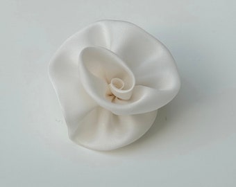 Small off white silk organza Rose hair clip/ pin brooch accessory for evenings, weddings, parties