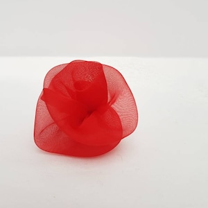 Small red silk organza Rose hair clip/ pin brooch accessory for evenings, weddings, parties