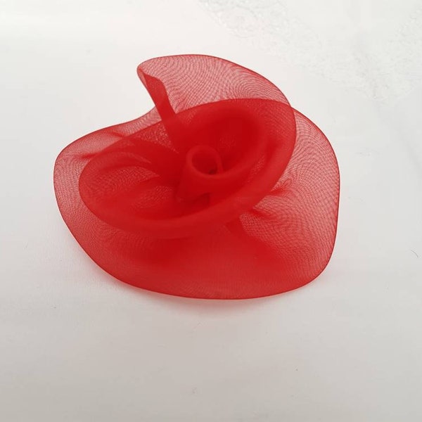 Medium red silk organza Rose hair clip/ pin brooch accessory for evenings, weddings, parties