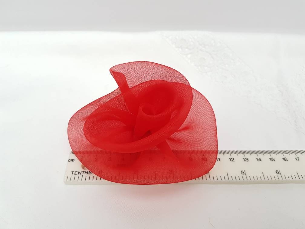 Medium Red Silk Organza Rose Hair Clip/ Pin Brooch Accessory 
