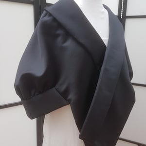 Black duchesse satin evening cape, wedding stole or party wrap for special occasions