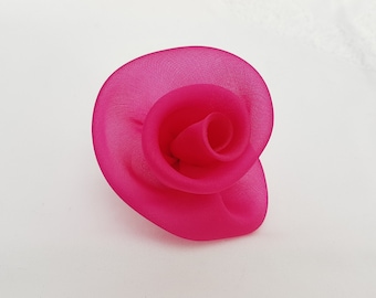 Small bright fuchsia pink silk organza Rose hair clip/ pin brooch accessory for evenings, weddings, parties