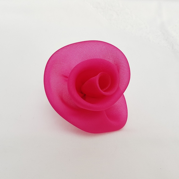 Small bright fuchsia pink silk organza Rose hair clip/ pin brooch accessory for evenings, weddings, parties