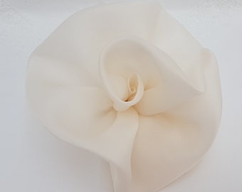 Large off white silk organza Rose hair clip/pin brooch accessory for evenings, weddings.