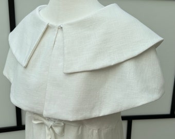 White or pale pink linen wedding capelet, short cape or coverup for special occasions and events