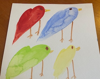 Four Little Birds Painting