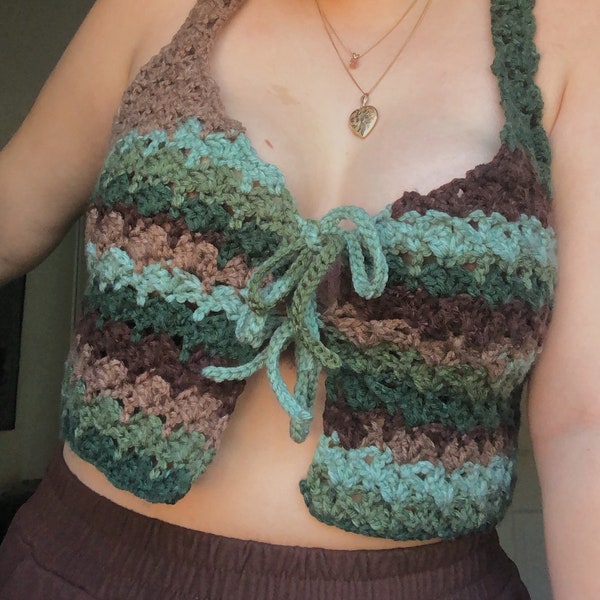 Crochet front tie tank