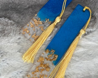 Handmade Blue and Gold Flake Resin Bookmarks