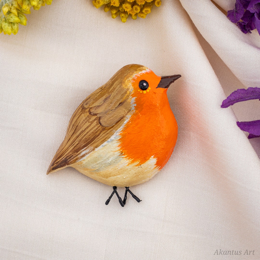 Wooden Robin Brooch Pin, Natural Wood Carving, Bird Jewelry, Wood Art ...