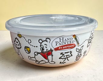 Hand painted Disney Winnie the Pooh Ceramic Storage Bowls with Lids – Kitchen Storage Set