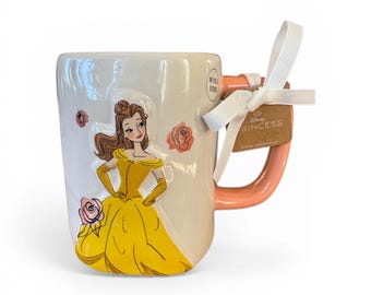 Rae Dunn Disney beauty and the beast bell Coffee Mug | White Ceramic Cup with Character Art
