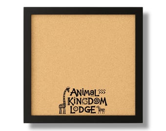 Safari Lodge Pin Board, Tribal Animal Silhouette Display, African Resort Inspired Cork Board for Park Travelers and Collectors, Frame