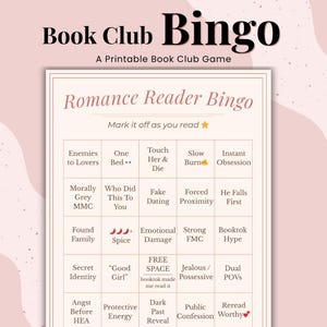 Bingo de novelas románticas para imprimir / Reto de lectura para clubes de lectura / Juego para lectores de novelas románticas / Descarga digital