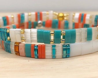 Everyday Bracelet Stack / Colorful Miyuki Tila Bead Bracelet / Elegant / Chic