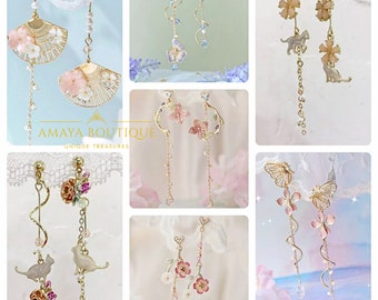 Floral dangle earrings | Mismatch earrings | Irregular earrings | Gift idea | floral | butterfly |