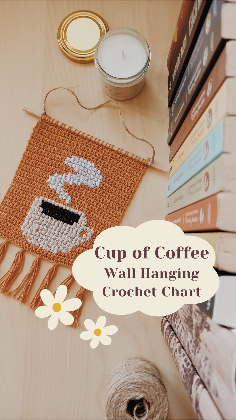Coffee Cup Banner PDF Chart - DIY Crochet Wall Decor - Crochet Tapestry image 1