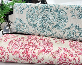 Canvas - Floral ornaments - in rose & blue-green - baroque motif perfect for bags, decoration or sewing projects in the decoration area (pillows etc)