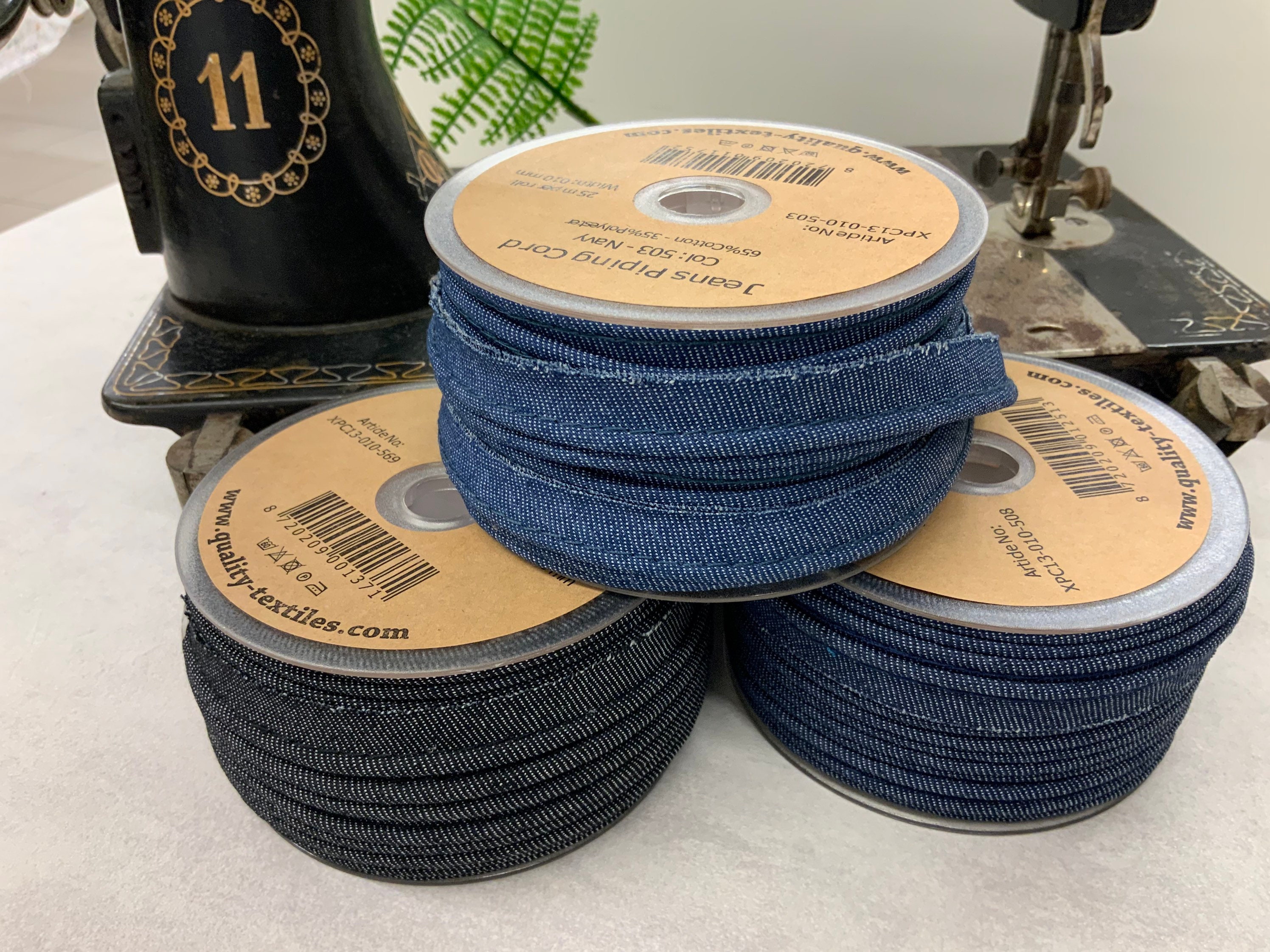 Jeans Piping Tape 3 Colors Piping or a Piping Tape Jeans, Denim Look Blue  and Black for Sewing for Pillows, Clothing, Sold by the Meter 