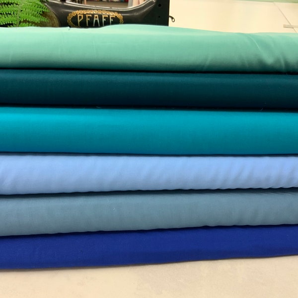 Viscose blue and green tones - monochrome UNI, outstanding quality; summery for blouses, skirts ; By the meter in 10 cm increments