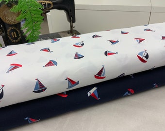 Maritime sailboat fabrics with subtle glitter - high-quality cotton fabric - by the meter - Sale in 10 cm steps - Oeko Tex certified