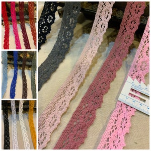 High quality 100% cotton bobbin lace - sold by the meter - 17 colors to choose from