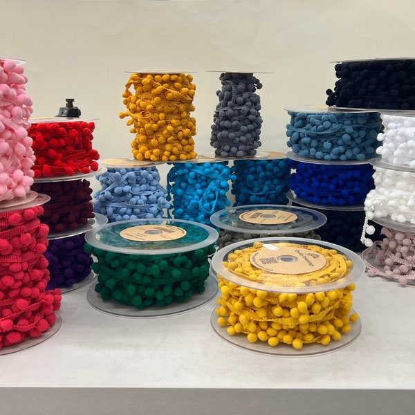 Pompon-Borte zum annähen - Bommel Bordüre in 20  Farbe als Meterware, 10 mm Pompoms für Taschen  Kissen Verzierung, Express