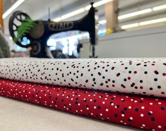 Cotton fabric - series, beautifully woven cotton fabric dots in red & white; can be ordered in 10 cm, very high quality