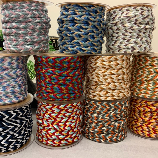 Geflochtenes Flachband, mehrfarbig aus 100% Baumwolle - Meterware - 55 Farben, perfekt als Henkel, Zierband , Kordel für Turnbeuten,