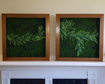 Green Wall Art Frames - Moss art frames & Faux plants - Vertical Art Decor - Repurposed and Handmade