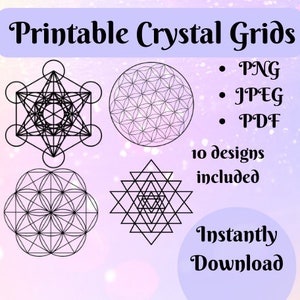 Printable Crystal Grid, Sacred Geometry, Flower of Life, Seed of Life, Metatrons Cube ...