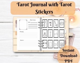 Tarot Journal with Tarot Stickers, digital, printable Happy Planner, Card Reading, Intention Setting, Manifestation Journal, Witch Calendar