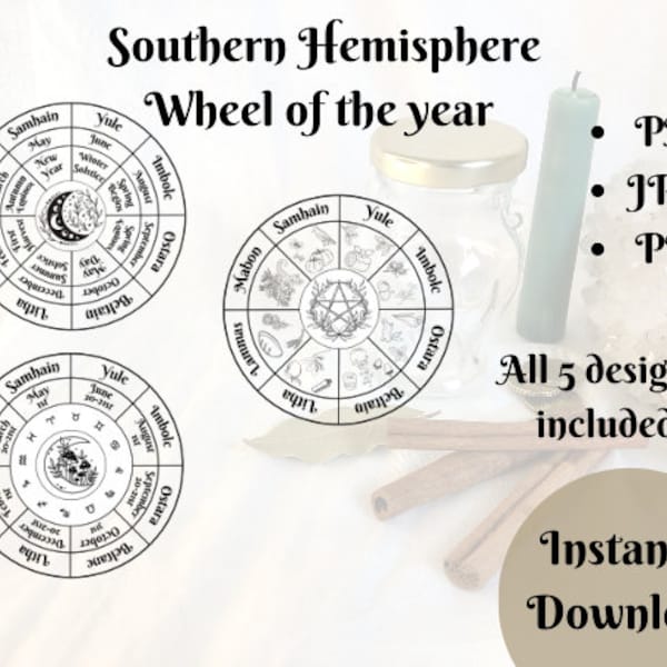 Pagan Wheel of the Year Southern Hemisphere, Wiccan Holidays, Yule, Beltane fire festival, Winter Solstice, Samhain PDF, PNG, JPEG