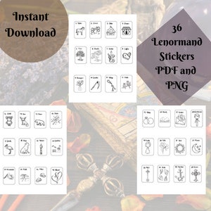 Adesivos Lenormand imprimíveis, PNG e PDF, adesivos de diário, leitura de cartões, adesivos de manifestação