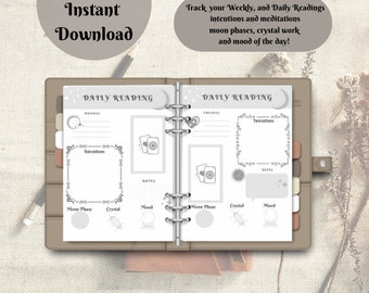 Daily Card Reading Journal Pages, Black and grey PDF Digital printable download, Tarot cards, Lenormand reading, Oracle notebook