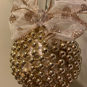 Gold beaded Christmas ball ornaments
