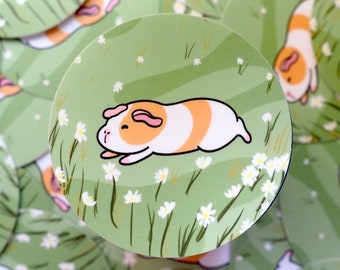 Meerschweinchen Aufkleber, Gänseblümchen Feld, wasserfester Vinyl Aufkleber
