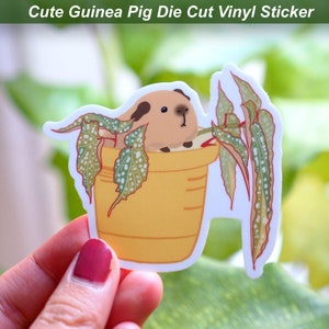 Guinea Pig Sticker With Begonia Plant, Piggy x Plants Collection Spring 2022, Vinyl, Die Cut, Waterproof, Birthday Gift, Polka Dots