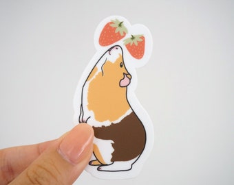 Guinea Pig Strawberry Sticker, Guinea Pig Sticker, Dishwasher Safe, Strawberry Sticker, Small Pet Sticker, Cute Guinea Pig Sticker