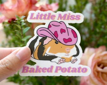 Little Miss Baked Potato Guinea Pig Sticker, Cute Cowgirl Hat Sticker, Sassy Baked Potato, Dishwasher Safe, Waterproof, Birthday Gift