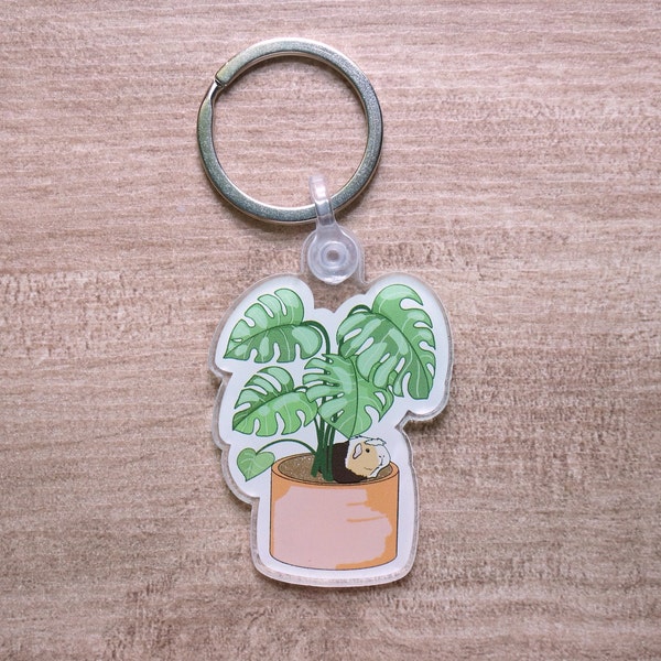 Guinea Pig Keychain With Monstera Plant, Birthday Gift, Monstera Keychain, Guinea Pig Gift, Guinea Pig Lover, Guinea Pig Accessories