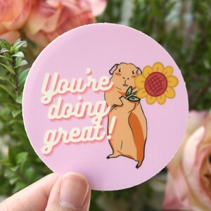 Meerschweinchen Sonnenblumen Aufkleber, süßer Motivationsaufkleber, Affirmationsaufkleber, spülmaschinenfest, wasserfest, Geburtstagsgeschenk, Blumenaufkleber