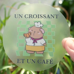 Ein Croissant und ein Kaffee Meerschweinchen Aufkleber, durchsichtiger Aufkleber, französischer Aufkleber, spülmaschinenfest, wasserdicht, Geburtstagsgeschenk, süße Leckerei