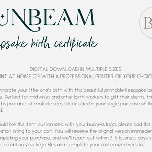 Sunbeam Keepsake Birth Certificate Printable (commemorative Decorative Sunbeam Keepsake Birth Certificate Printable (commemorative Decorative