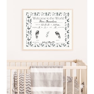 Green Leaf Keepsake geboorteakte afdrukbaar (herdenkingsdecoratieve digitale download) voor ouders, verloskundigen, geboortewerkers.