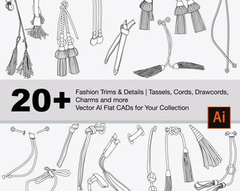20+  Illustrator Fashion Trims Collection: Tassels, Drawcord and details, perfect to design your custom collection or design project.