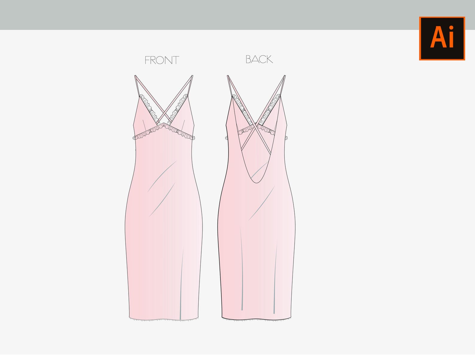 Cad Robe Fashion CAD Template: Lace Slip Dress Vector Sketch (AI, PNG) - Etsy