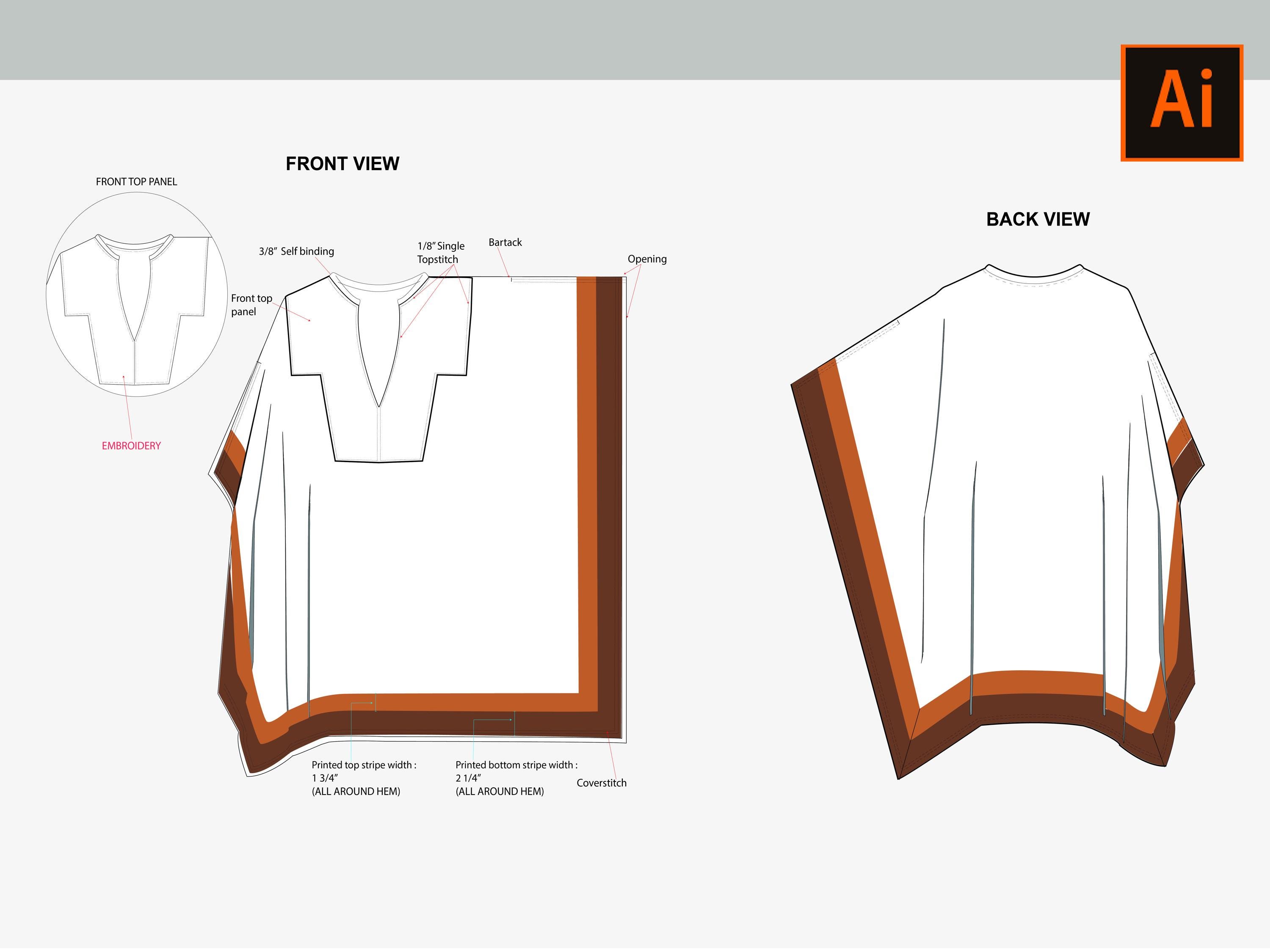 Fashion CAD Template | Adobe Illustrator Sketch: Poncho Front and Back ...