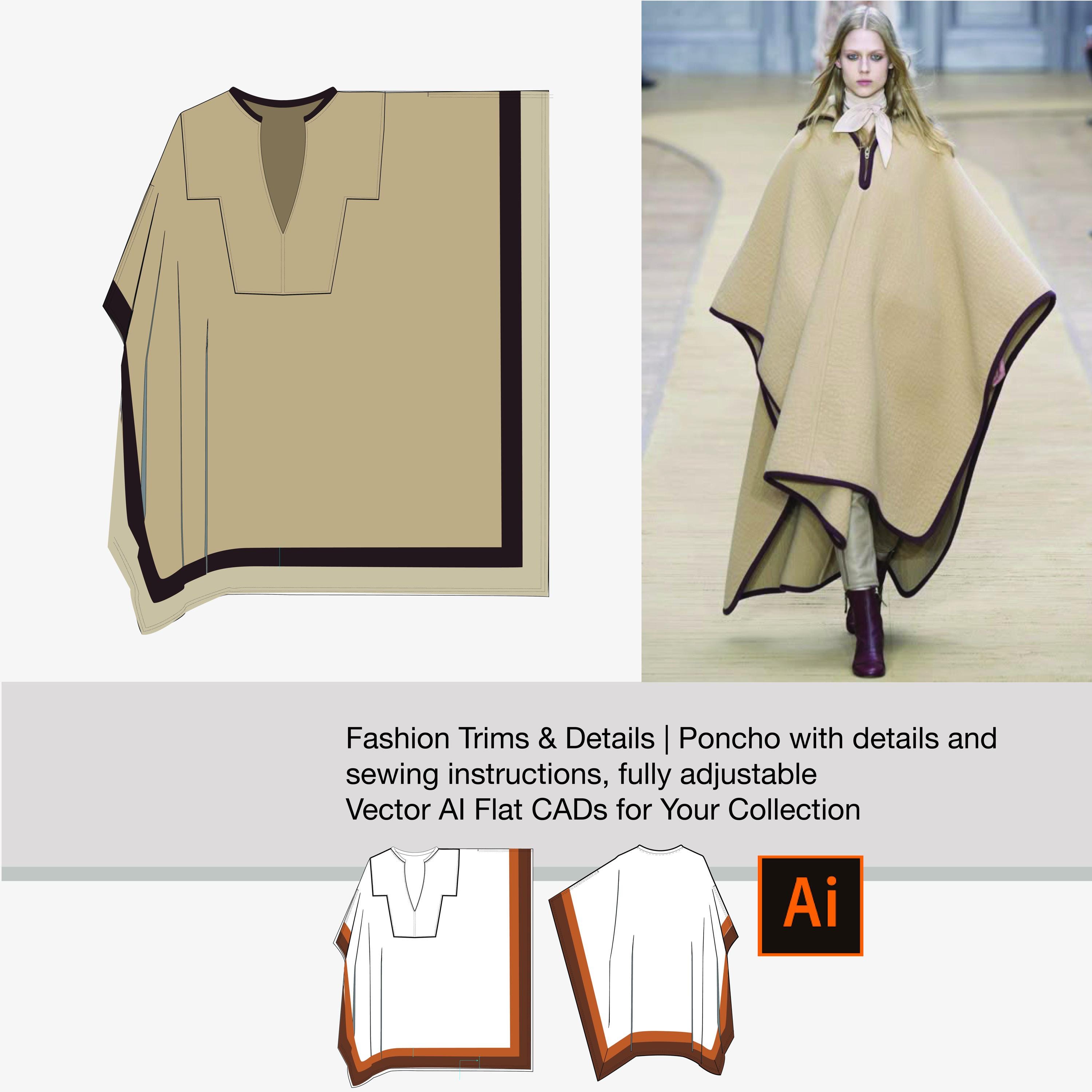 Fashion CAD Template | Adobe Illustrator Sketch: Poncho Front and Back ...