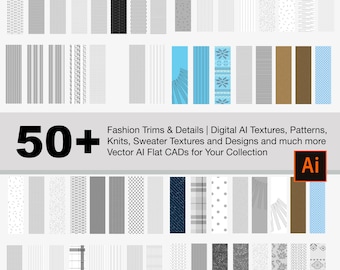 50+ Illustrator Fashion Trims Collection: patterns and textures for your design projects, fully adjustable, Sweater pattern, Textures